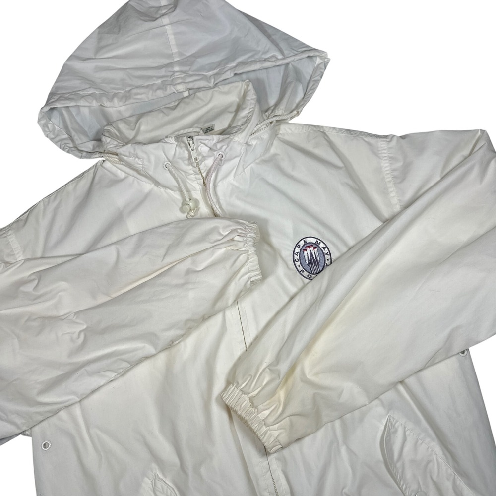 VTG Harrington White Windbreaker Jacket Cape May Point Stowaway Hood M